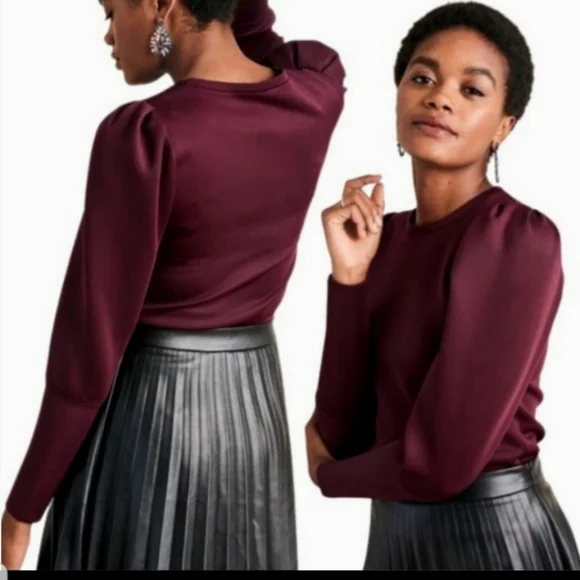 Stella & Dot Puff sleeve Neoprene style top - Picture 1 of 10